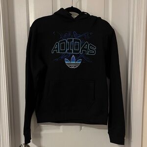 Adidas Men's Black Hoodie with Blue Logo